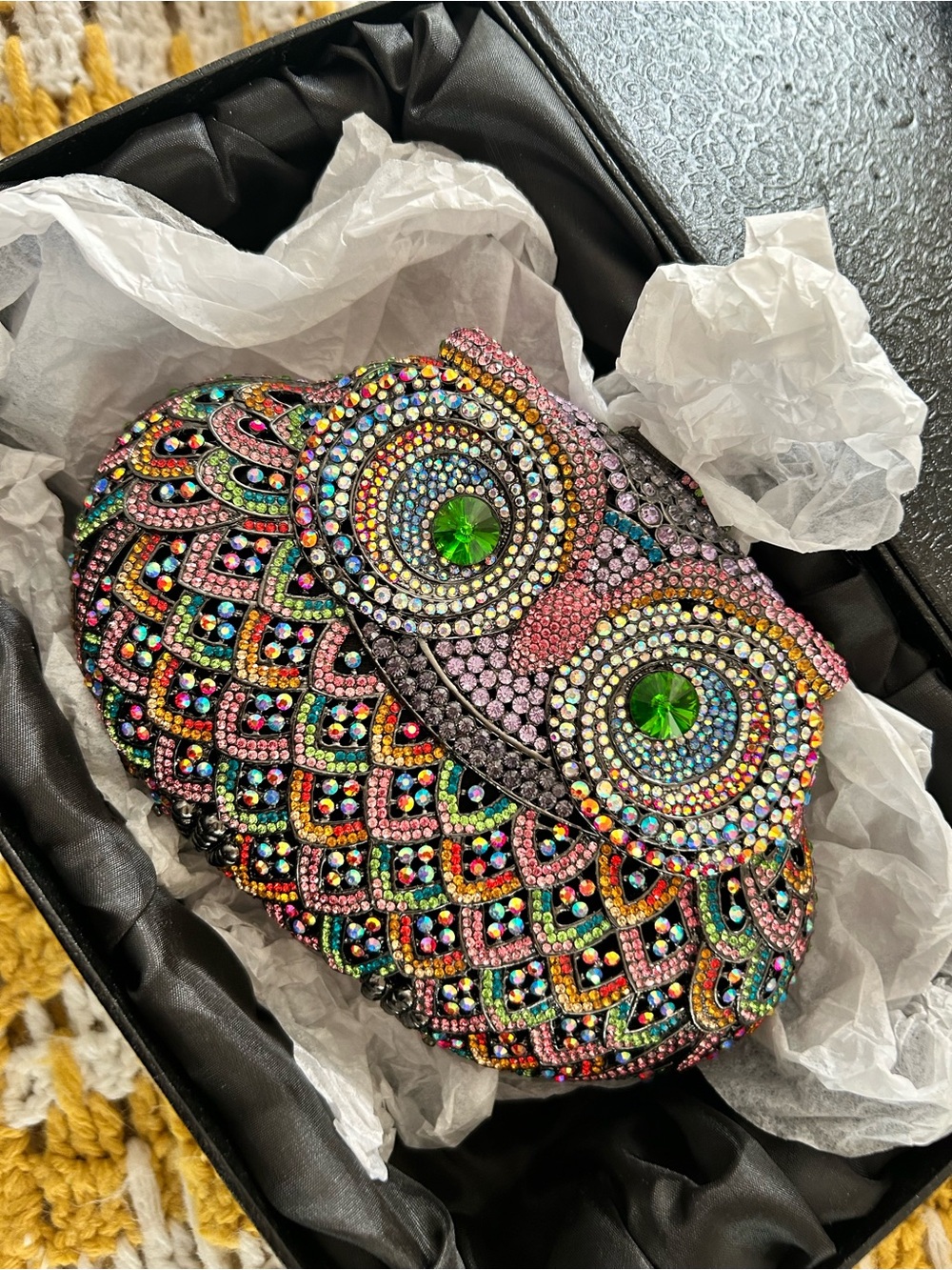 Natasha Couture Embellished Owl Crystal Clutch - Multicolor